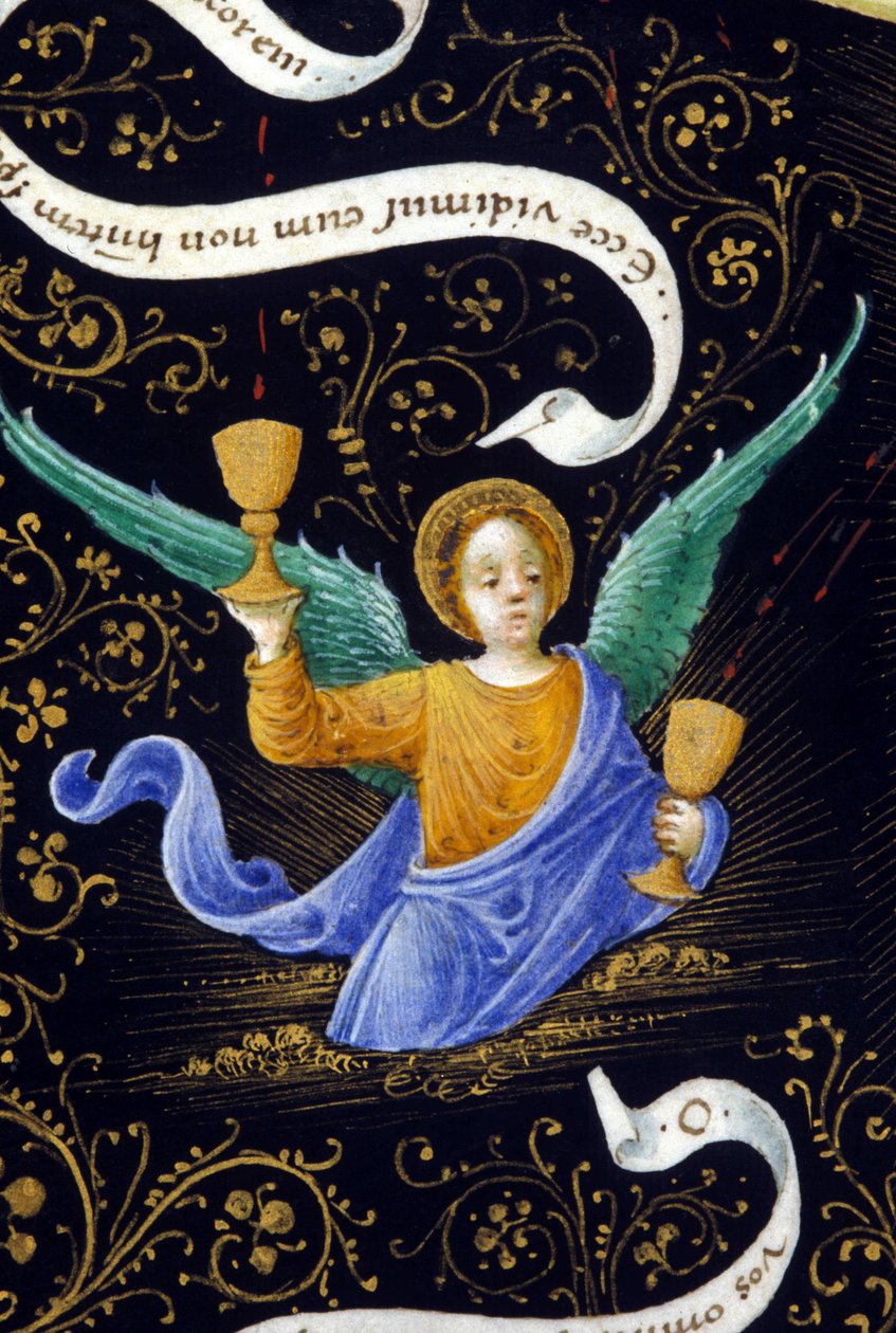 Ängel som håller två kalkar. Miniatyr av Belbello da Pavia av Unknown artist