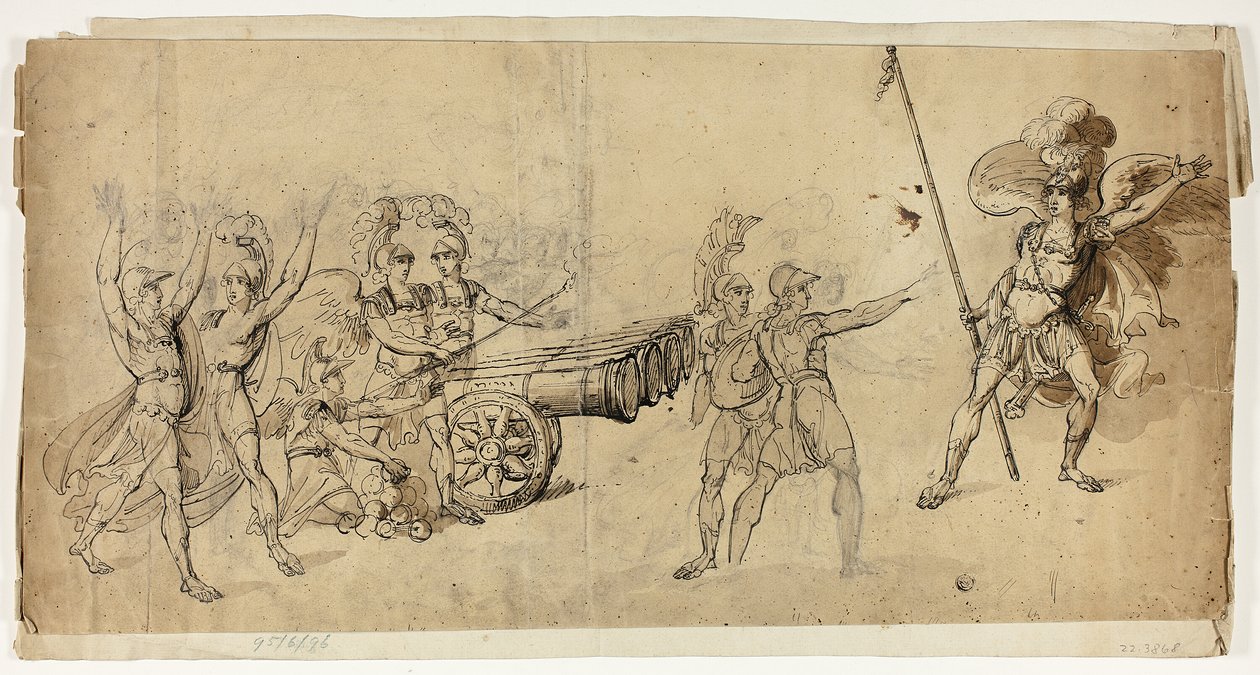 Änglaartilleri (recto); Stridsscen (verso) av Unknown artist