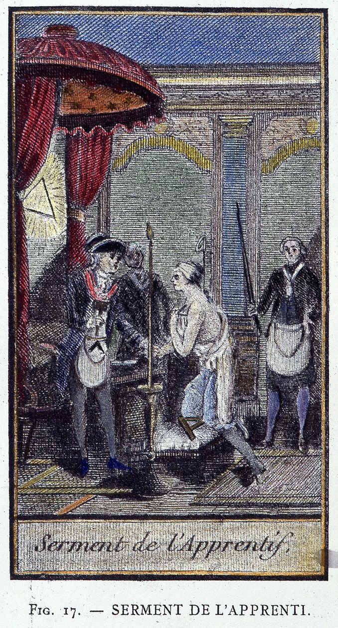 Apprentice Oath - från en gravyr från "Adonhiramite Masonry" av en riddare av alla frimurarorder av Unknown artist