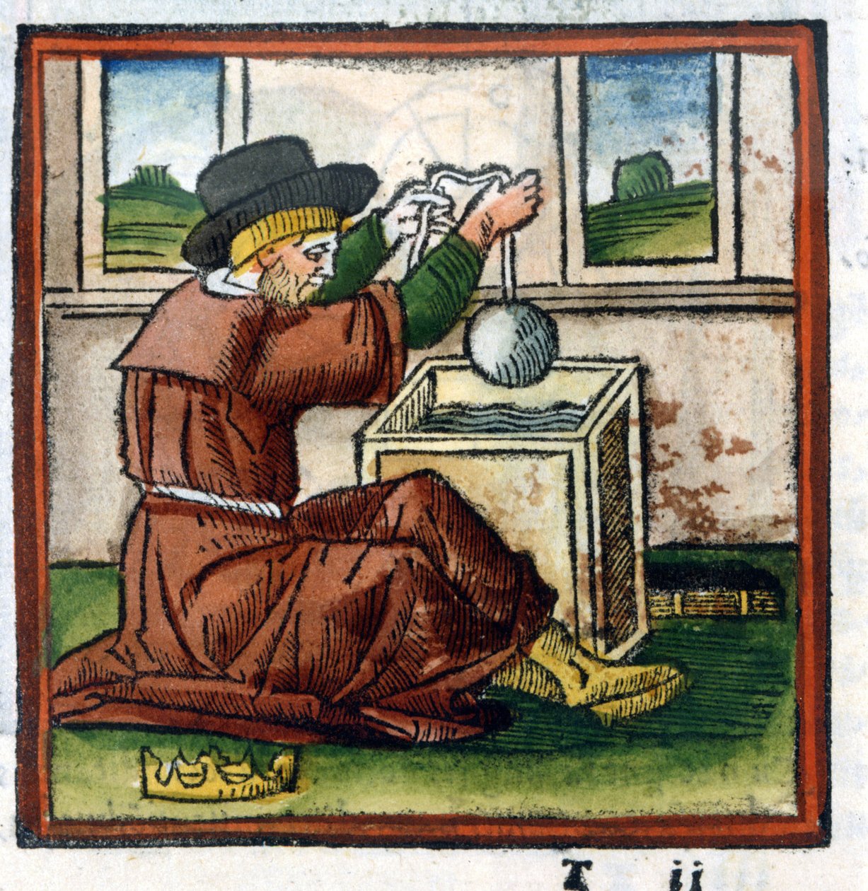 Arkimedes bestämmer vikten av Hierons krona genom nedsänkning i vatten (erfarenhet av push) - gravyr av Unknown artist