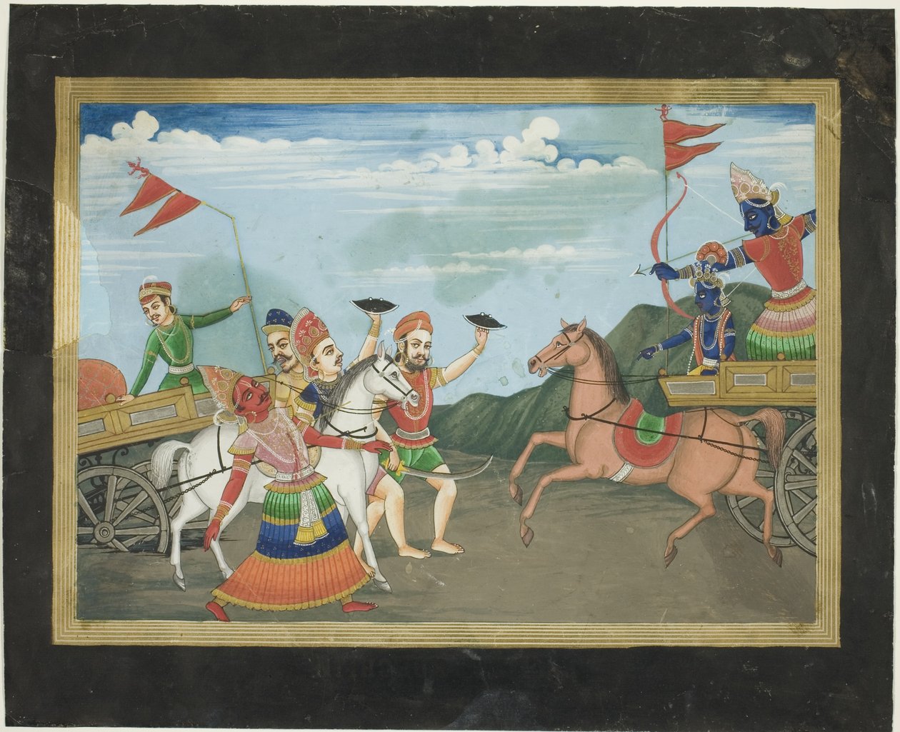 Arjuna dräper Karna, sida från en Mahabharata-serie av Unknown artist