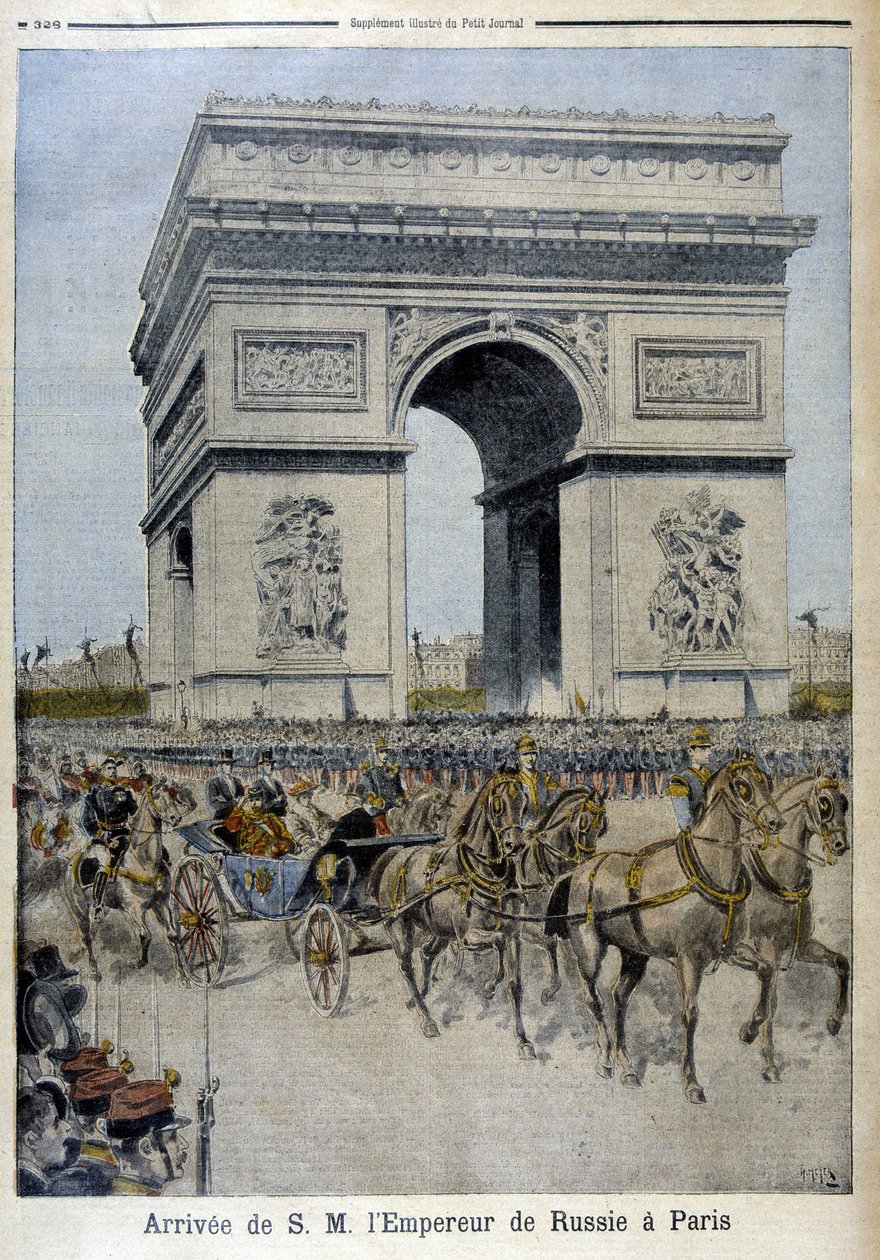 Den ryske kejsaren Nicholas II:s ankomst till Paris - i "" Le Petite Journal"" av 1896-10-11 av Unknown artist