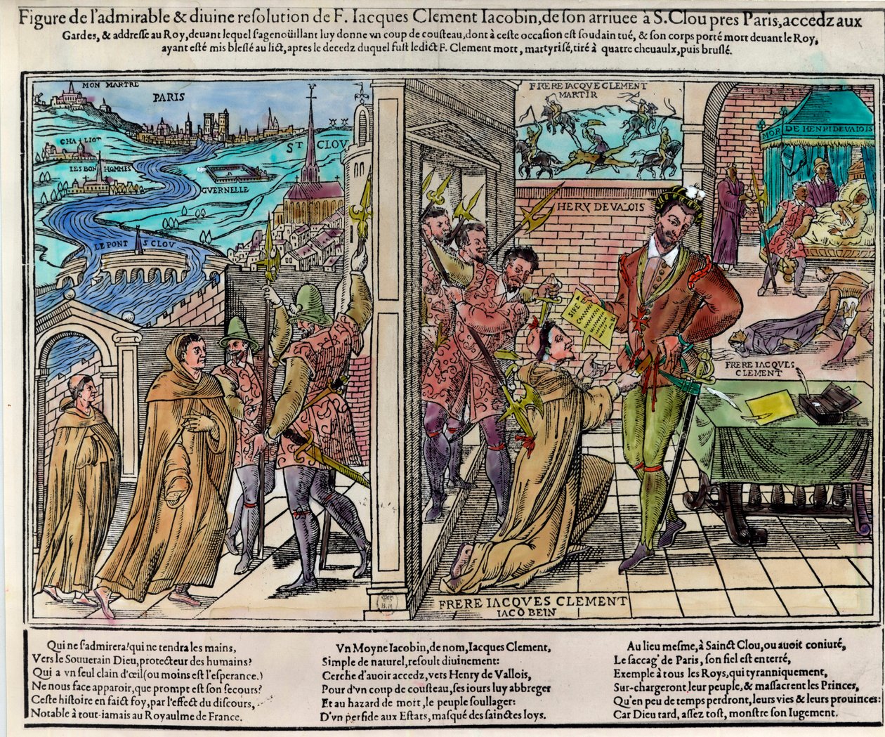 Mordet på kungen av Frankrike Henri III (1551-1589) av Jacques Clement (1567-1589), en dominikansk religiös anhängare av katolska förbundet, den 1 augusti av Unknown artist