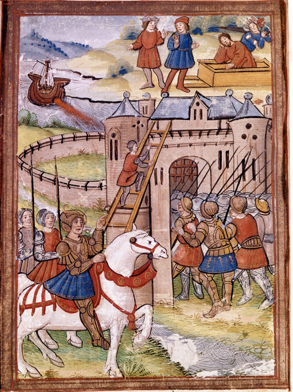 Överfall på ett slott. Avsnitt av 100-åriga kriget. 1500-talsmanuskript. Victoria and Albert Library, London. av Unknown artist