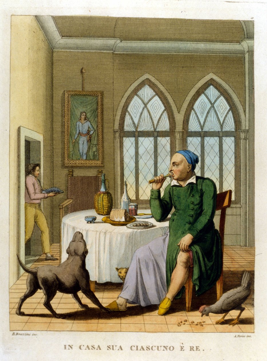 "Hem är alla kungar." Illustration från en samling ordspråk från 1700-talet av Unknown artist