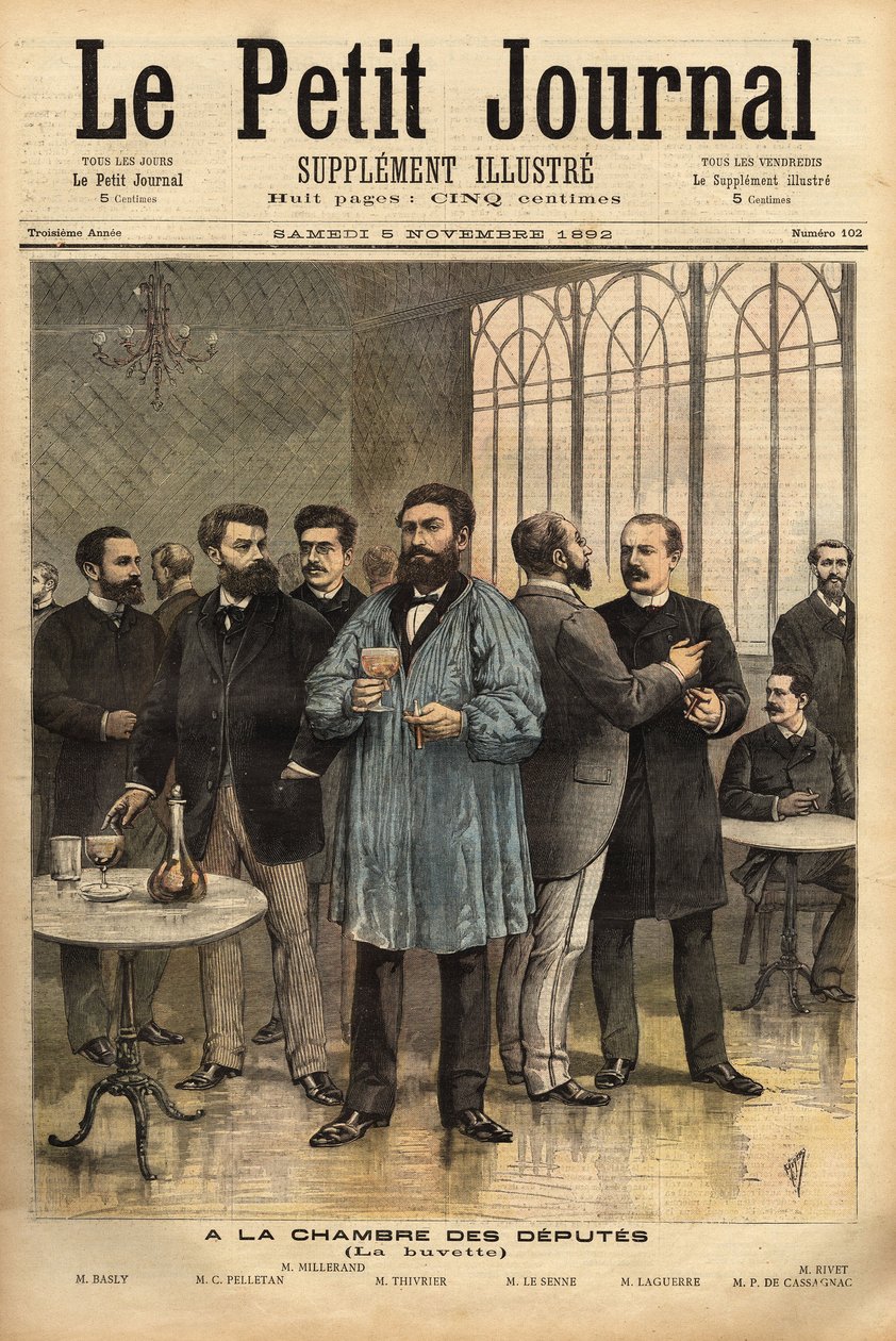 I baren för deputeradekammaren, med från vänster till höger: Emile Basly (1835-1928), deputerad i Paris, från gruvarbetarnas fackföreningsrörelse, Camille Pelletan (1846-1915) journalistförfattare och deputerad för Bouches du Rhone, Alexandre Millerand (18 av Unknown artist