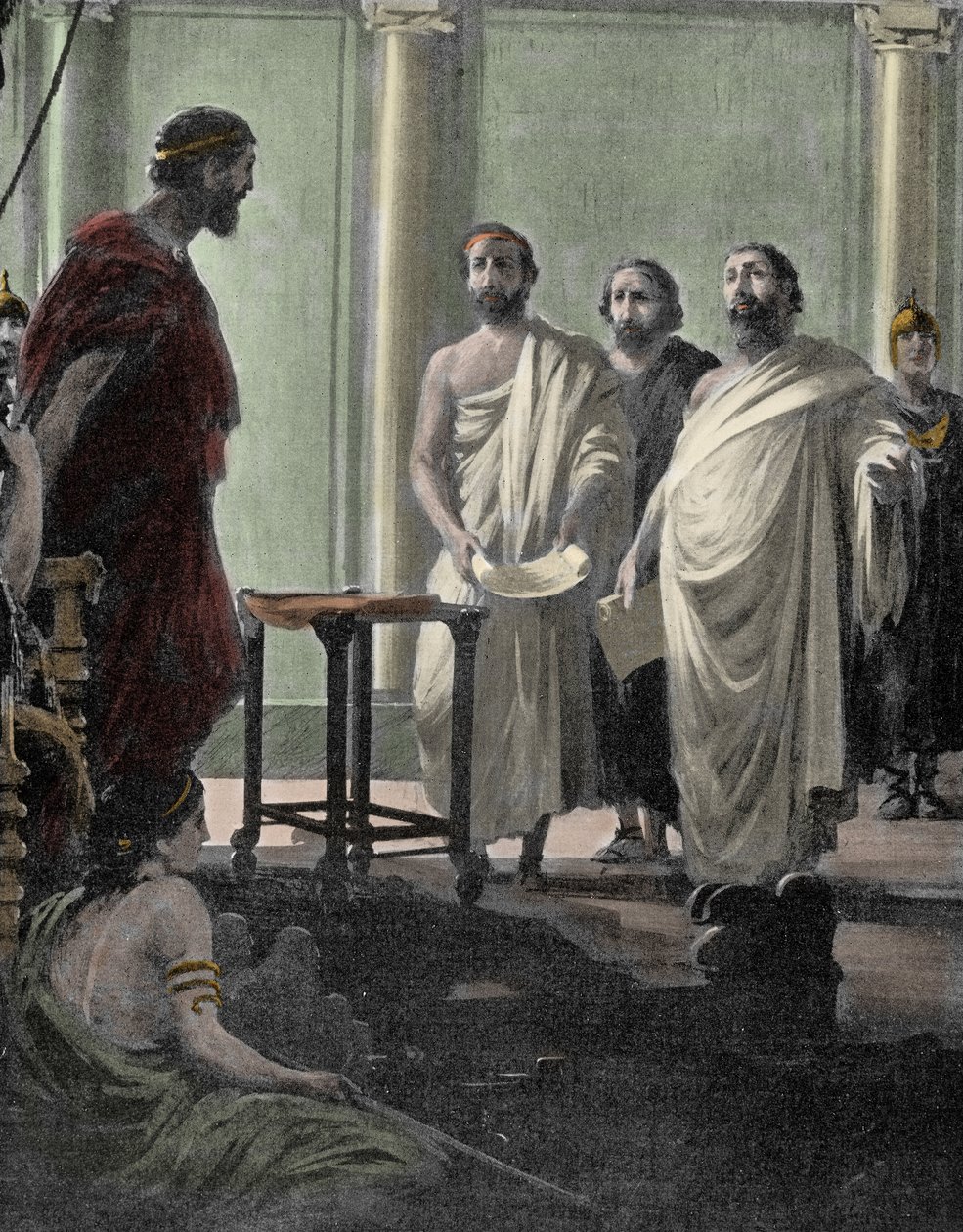 Den atenske generalen och politikern Alkibiades (450 f.Kr.-404 f.Kr.), lärjunge till Perikles och Sokrates, återkallad 407 av den demokratiska regimen i Aten efter hans exil. Gravyr av 1800-talet av Unknown artist