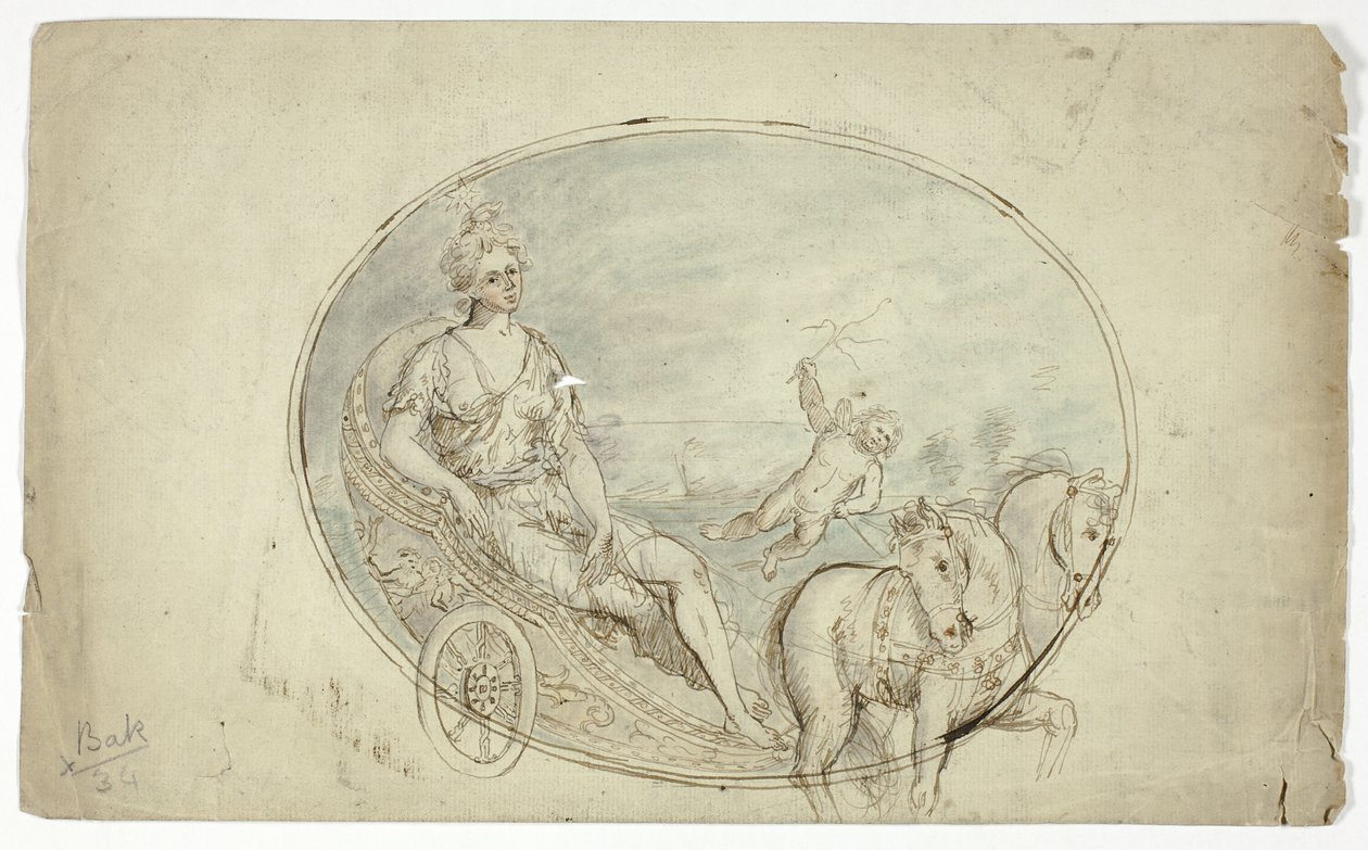 Aurora i sin vagn (recto); Tre manliga porträttbyster (verso) av Unknown artist