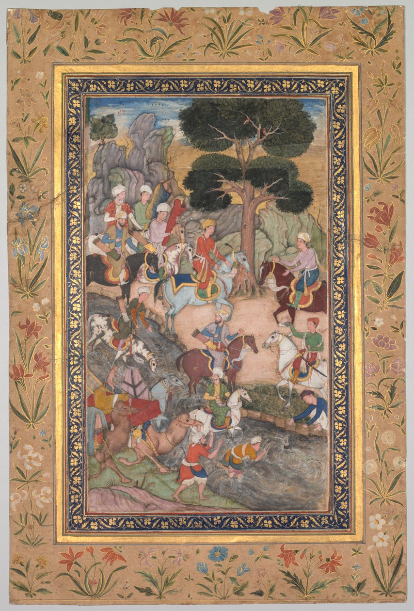 Babur möte med Sultan Ali Mirza vid Kohikfloden, från en Babur-nama (Memoirs of Babur) av Unknown artist