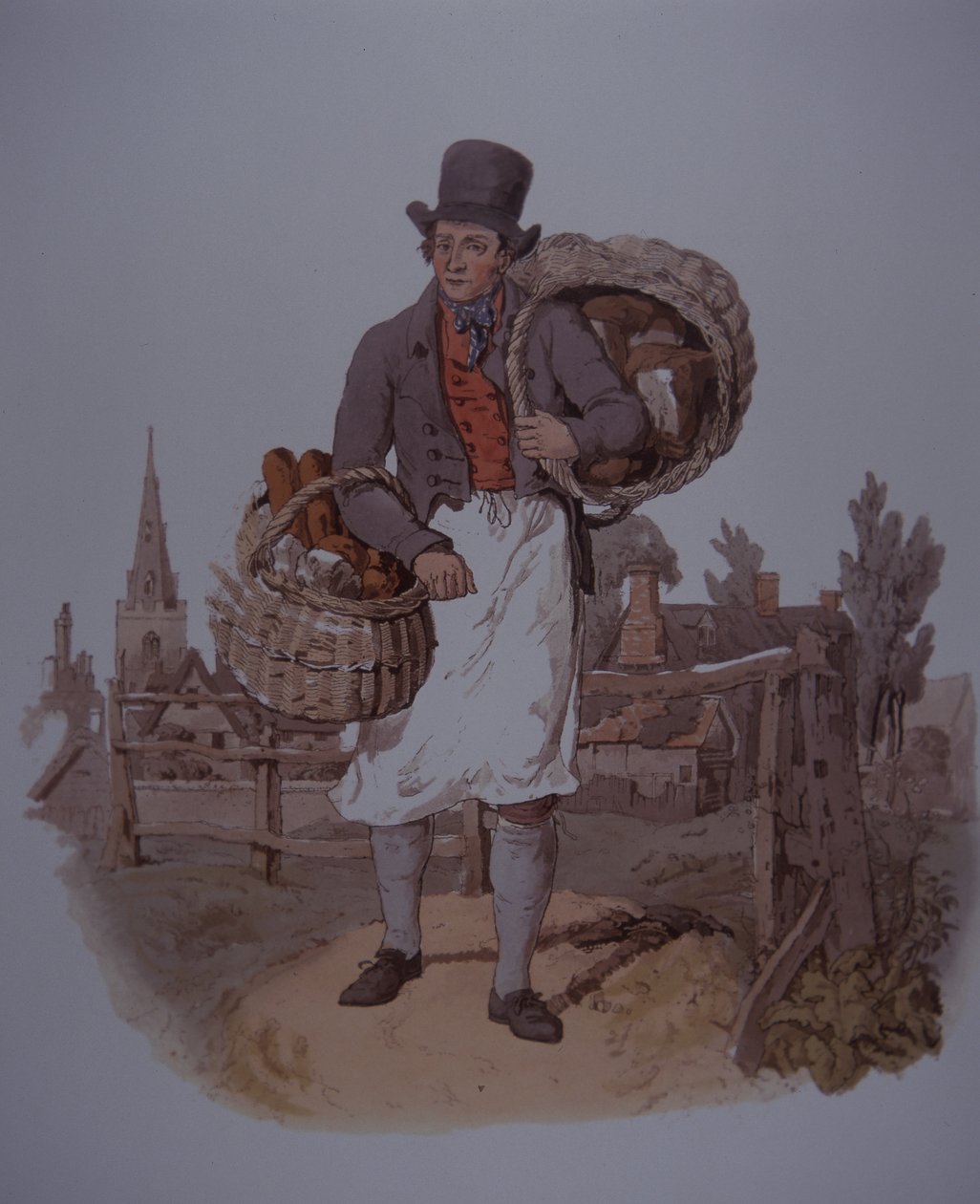 Bagare levererar bröd, tidigt 1800-tal (färg litho) av Unknown artist