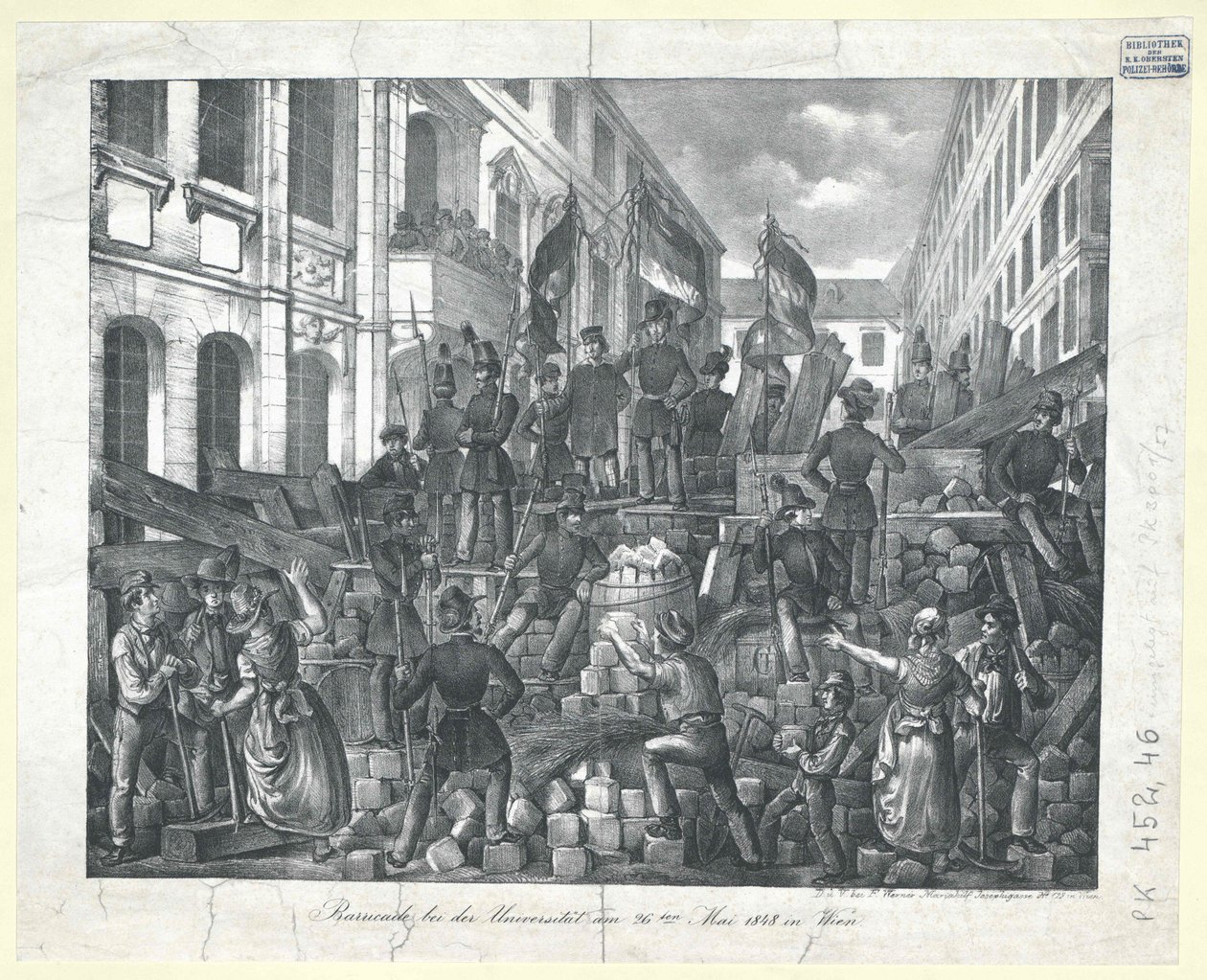 Barrikad vid universitetet den 26 maj 1848 i Wien av Unknown artist