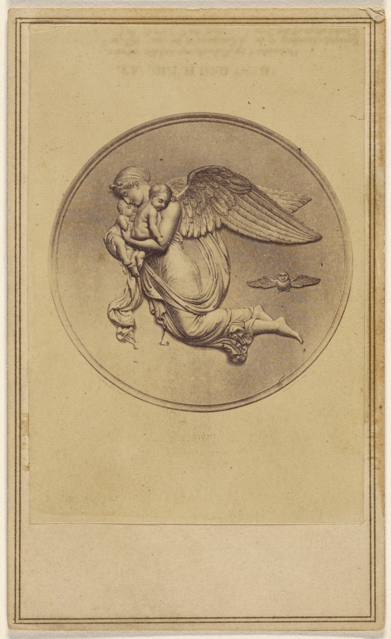 [Basrelief föreställande en ängel som bär två spädbarn] av Unknown artist