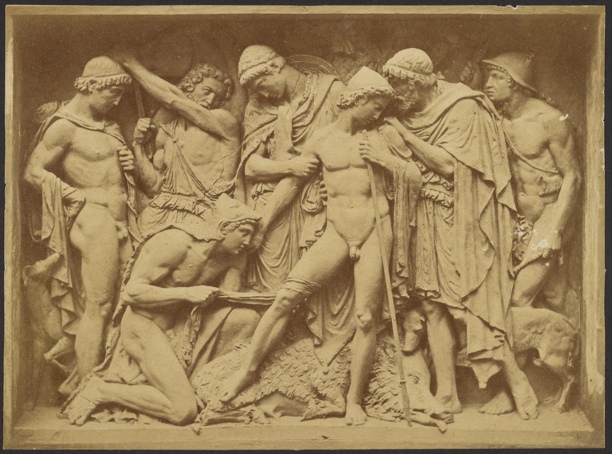[Basrelief av män och död vildsvin] av Unknown artist