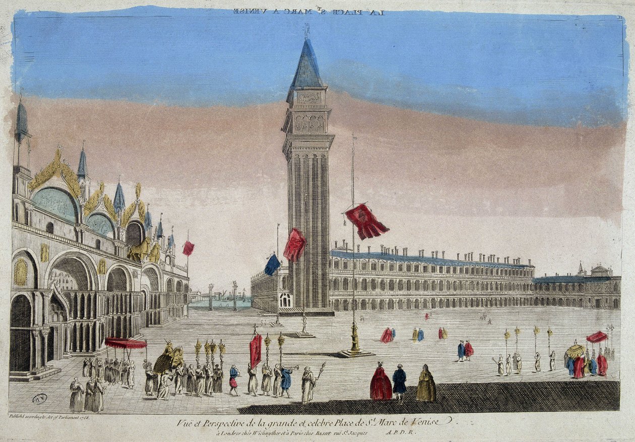 Basilikan och Markusplatsen (San Marco) i Venedig. av Unknown artist