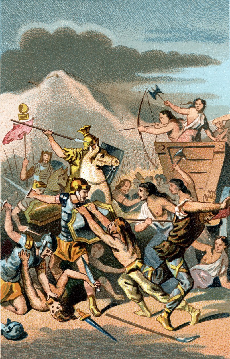 Slaget vid Aix: Invasion av Cimbres och germaner från 110 till 102 f.Kr. Teutonerna besegrades av Caius Marius, den vise, romerske konsuln. av Unknown artist