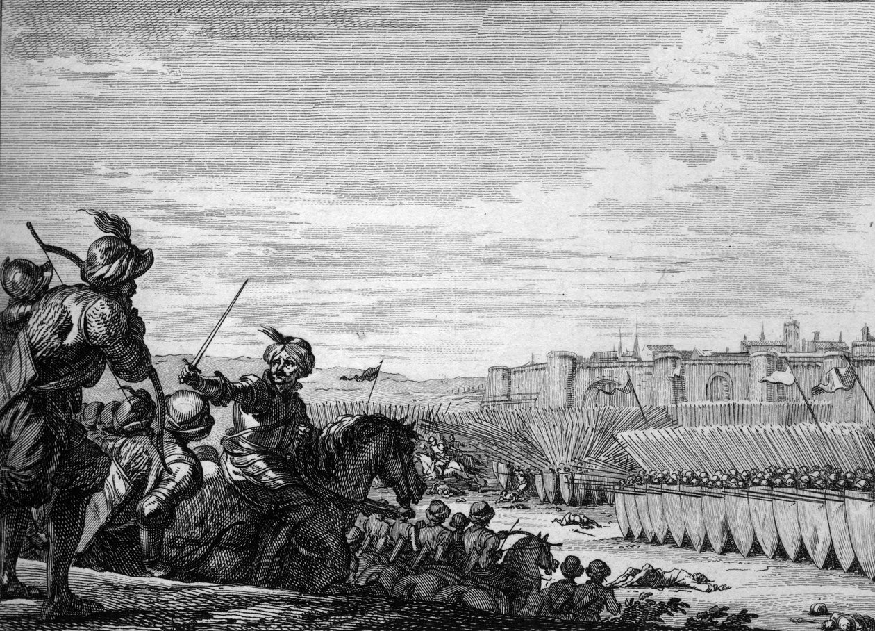 Slaget vid Poitiers mellan Charles Martels armé och saracenerna, 732. Gravyr av 1700-talet. av Unknown artist