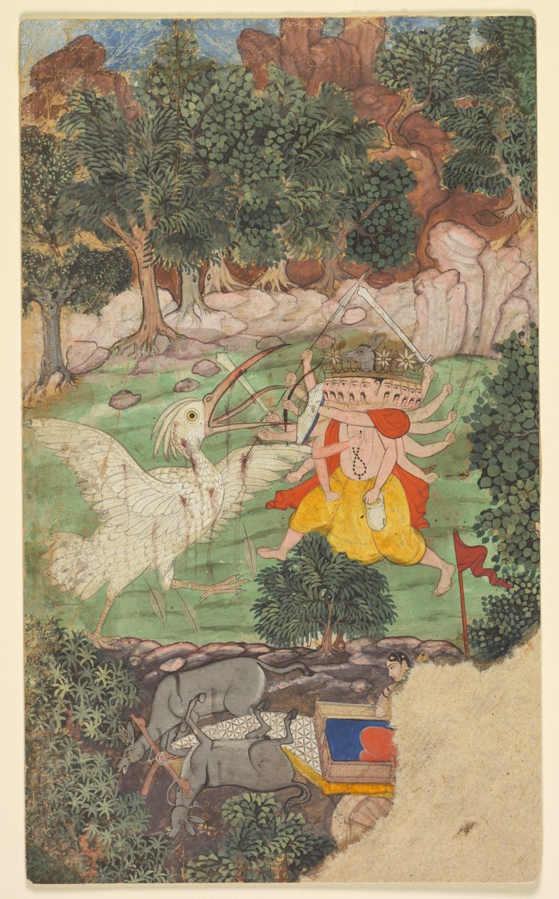 Slaget vid Ravana och Jatayu, från sarga (kapitel) 49 i Aranya-kanda (Skogens bok) från en Ramayana (Ramas resa) av Valmiki (indisk, aktiv i mitten av 1000-talet f.Kr.) av Unknown artist