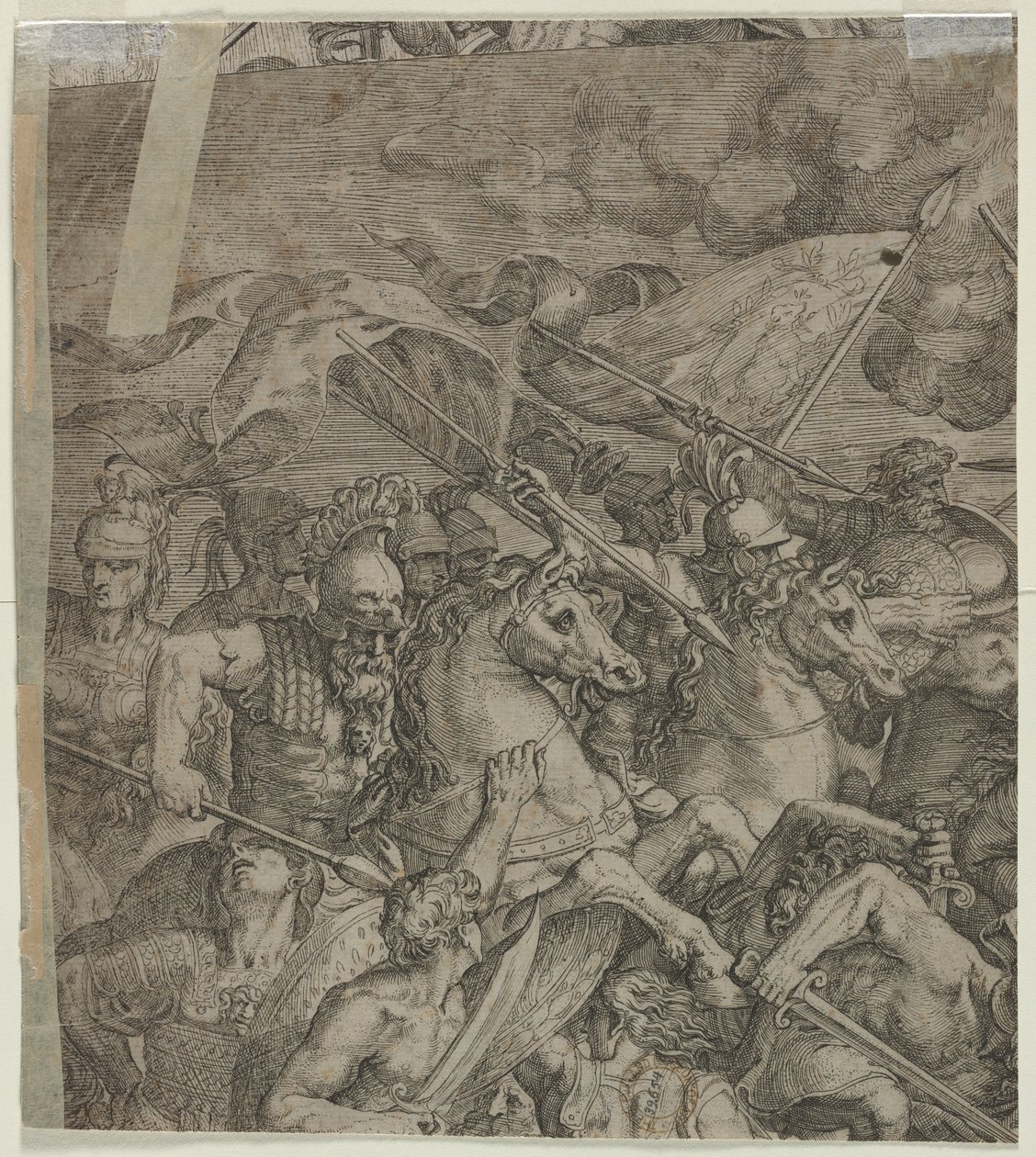 Slaget vid Milvian Bridge (fragment) (verso) av Unknown artist