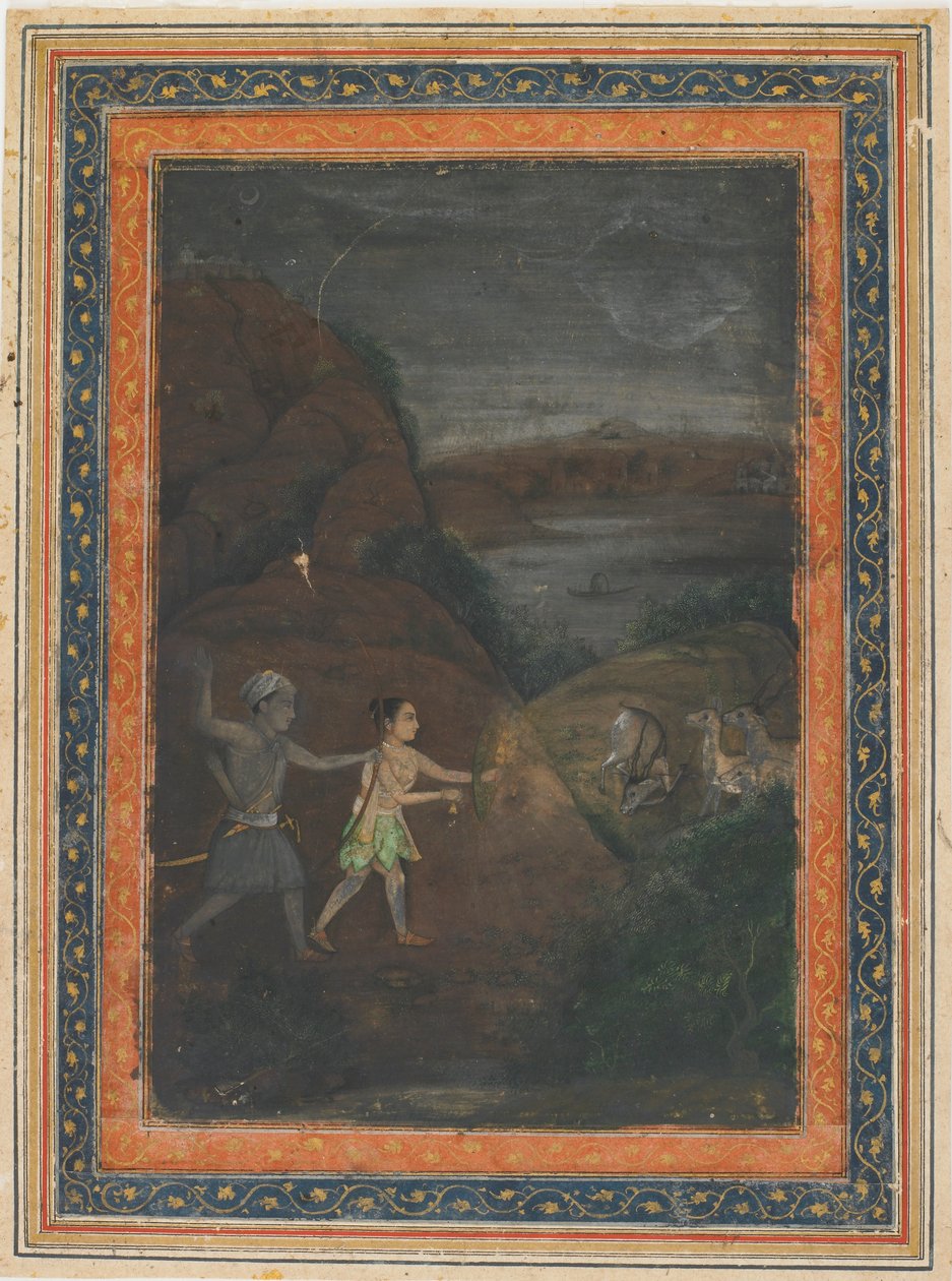 Bhils jagar rådjur på natten av Unknown artist