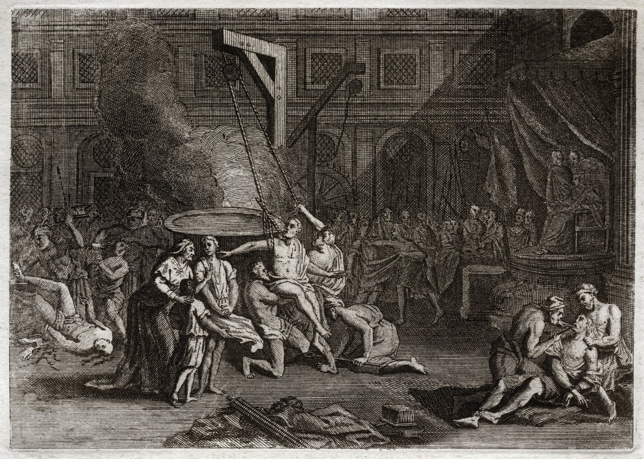 Bibeln från Royaumont, Gamla testamentet: Machabéernas martyrskap. De sju bröderna makkabéerna är martyrer snarare än att förråda sin egen tro. Illustration från 1811. av Unknown artist