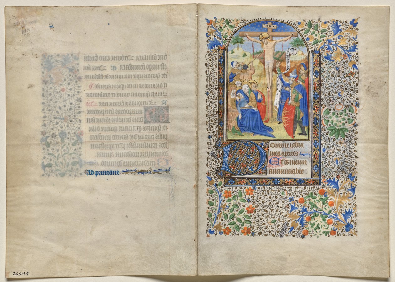 Bifolio från en timbok: Korsfästelsen: Korsets timmar (recto) av Unknown artist