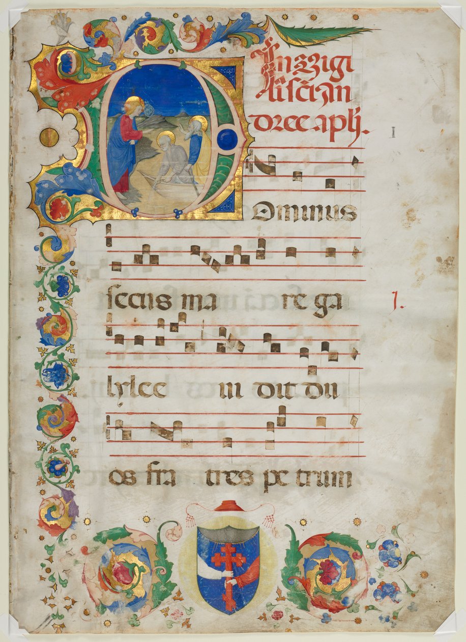 Bifolium utskuret från ett antifonarium: initial D[ominus Iesus] med kallelsen av Peter och Andreas av Unknown artist