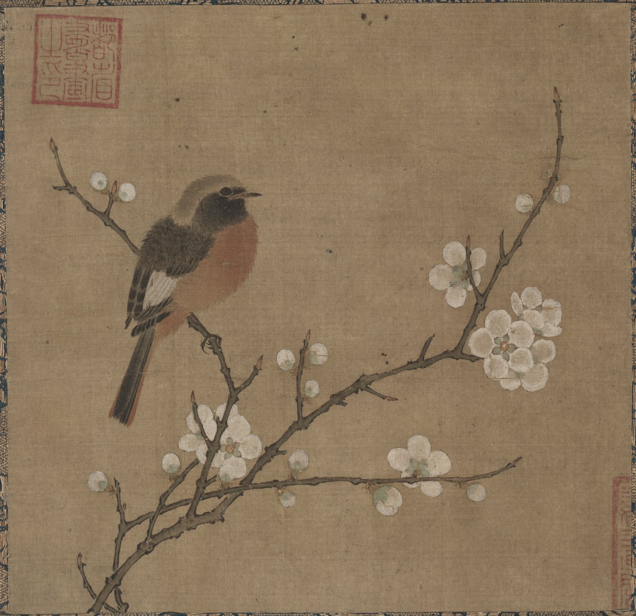 Fågel på en blommande gren av Unknown artist