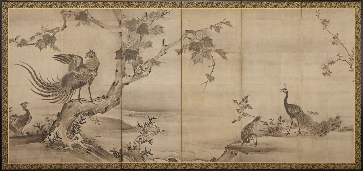 Fåglar, blommor och träd: på baksidan, bambuträd av Unknown artist