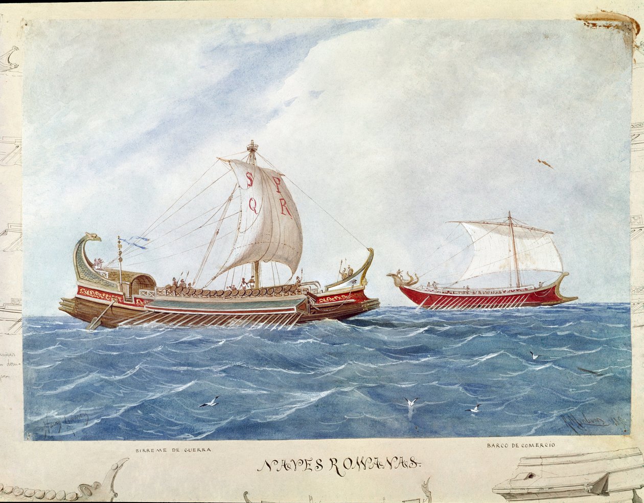 Bireme typgalleri under den romerska republiken (Akvarell av Unknown artist