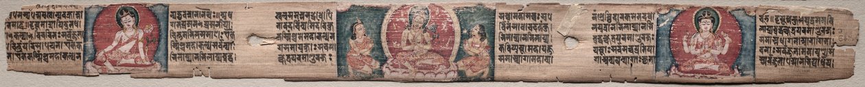 Bodhisattva Manjushri med två former av Avalokiteshvara: Folio 348 (recto), från en Gandavyuha-sutra (Skriften om den högsta uppsättningen) av Unknown artist