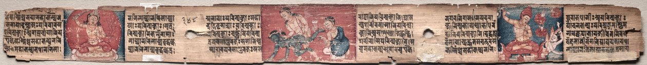 Bodhisattva Samantabhadra renar vägen till upplysning, med Manjushri: Folio 348 (verso), från en Gandavyuha-sutra (Skriften om den högsta uppsättningen) av Unknown artist