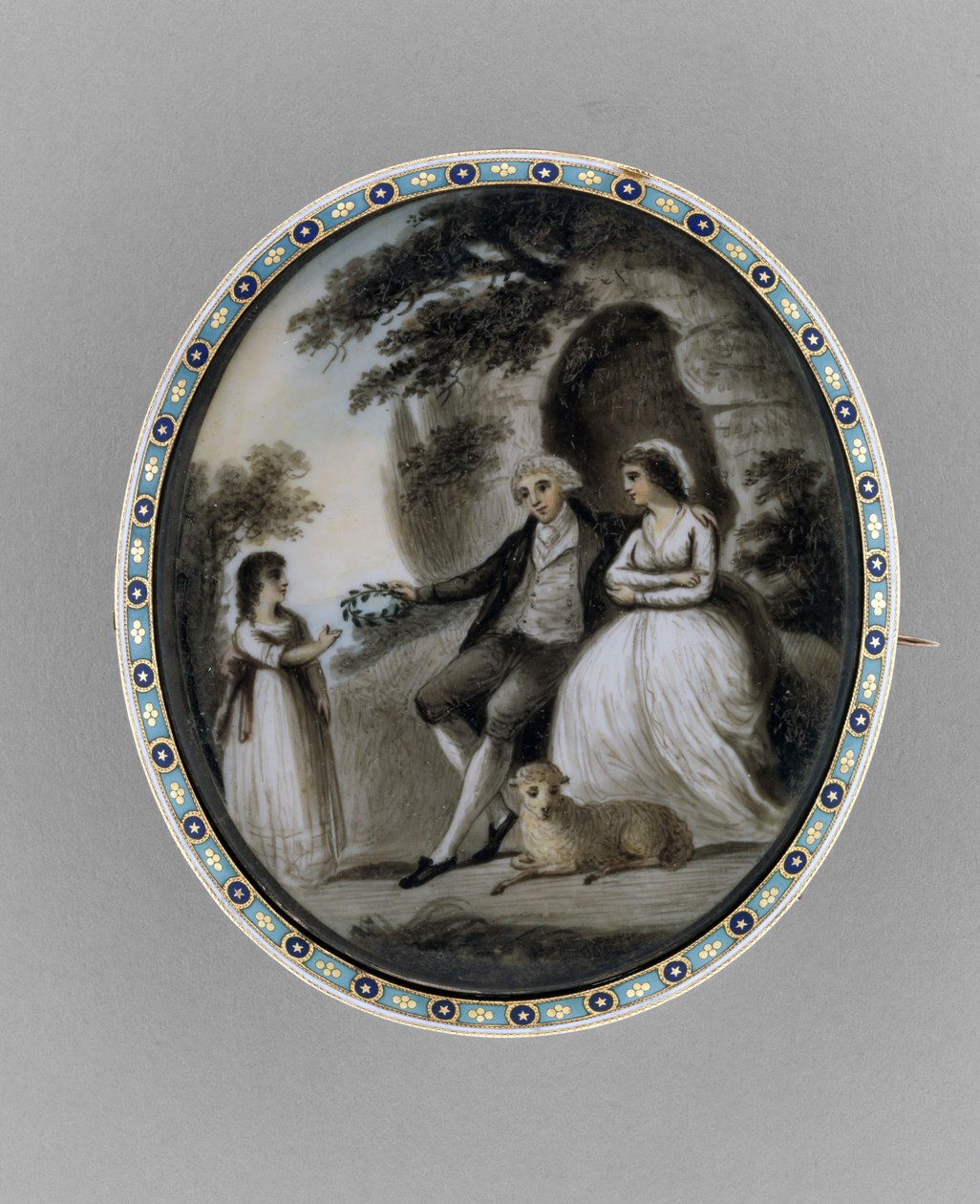 Brosch, ca 1800 (sepia på elfenben, hår, emalj av Unknown artist