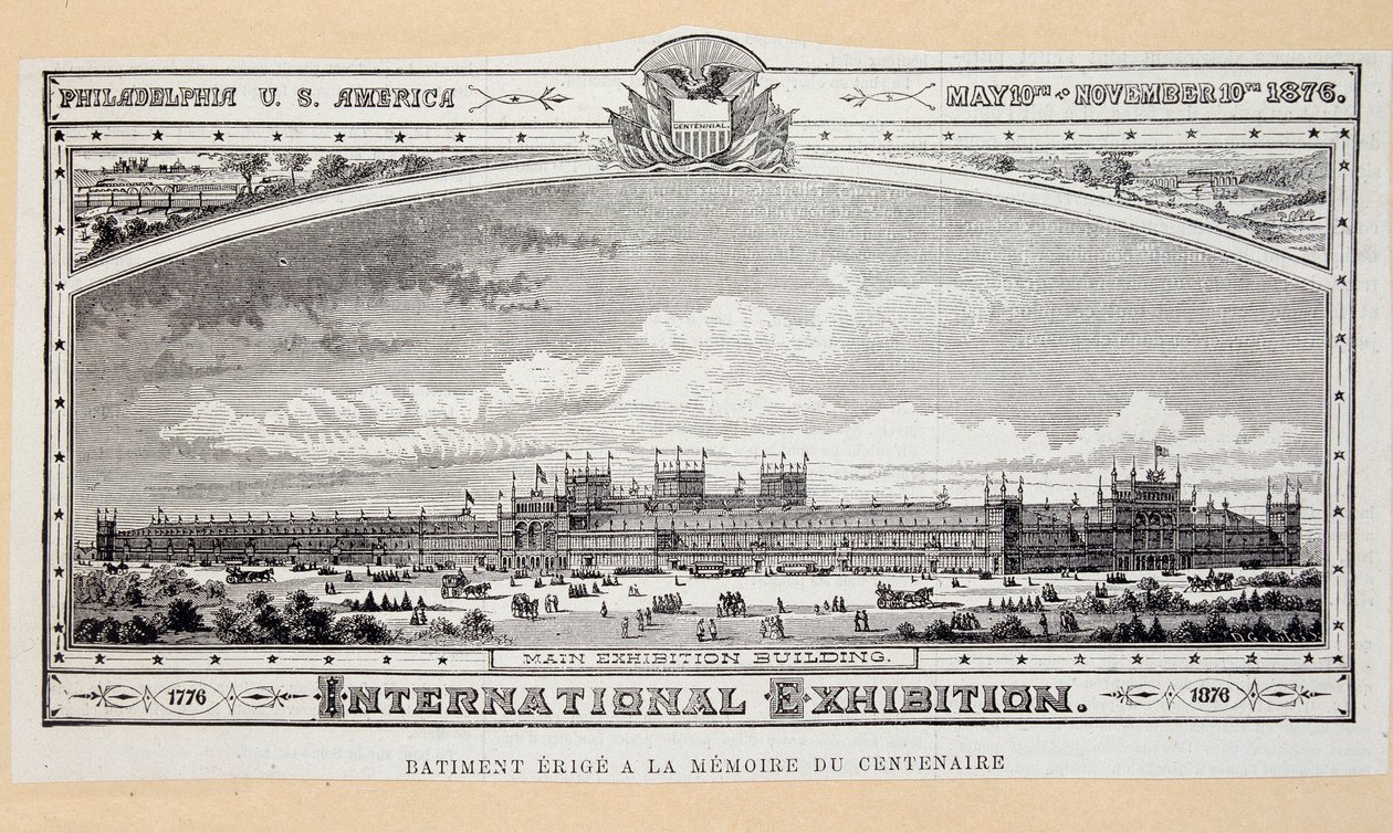 Att bygga erige till minnet av hundraårsjubileet (1776-1876) på Philadelphia International Exhibition av Unknown artist