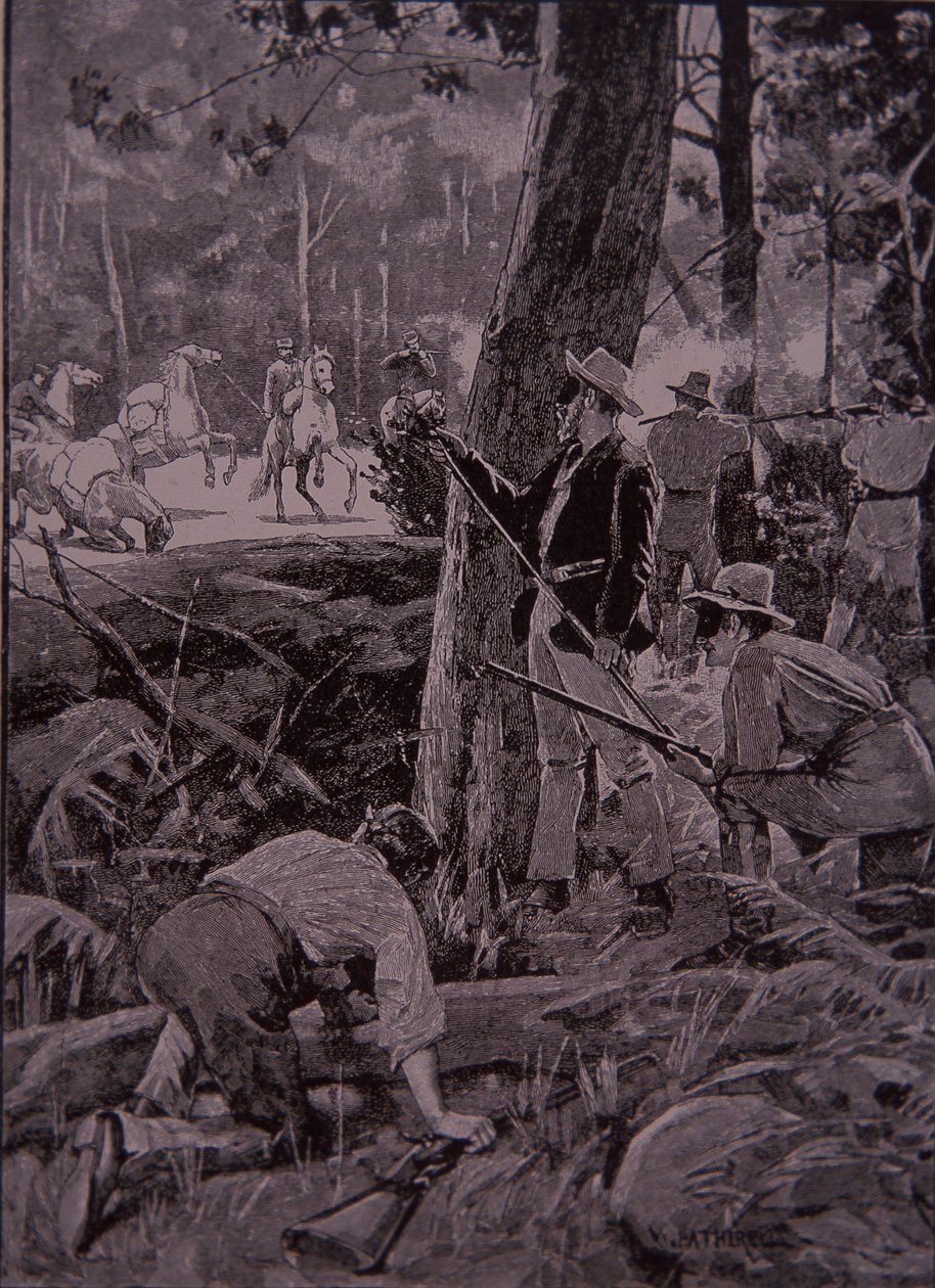 Bushrangers, australiska fredlösa, rånar en guldeskort (gravyr) av Unknown artist