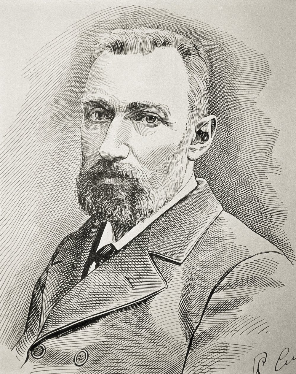 CURIE, Pierre (1859-1906). Fransk fysiker. Porträtt från 1898. Gravyr. av Unknown artist