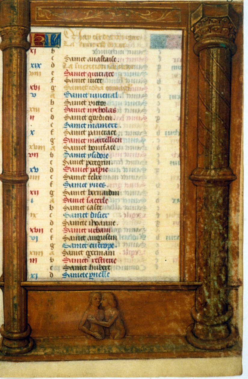 Kalender och tecken på Gemeaux - Miniatyr, medeltid (ref. 135, 003r): Begär tillstånd från kommunalbiblioteket i Toulouse (tel: 05 62 27 66 66) av Unknown artist