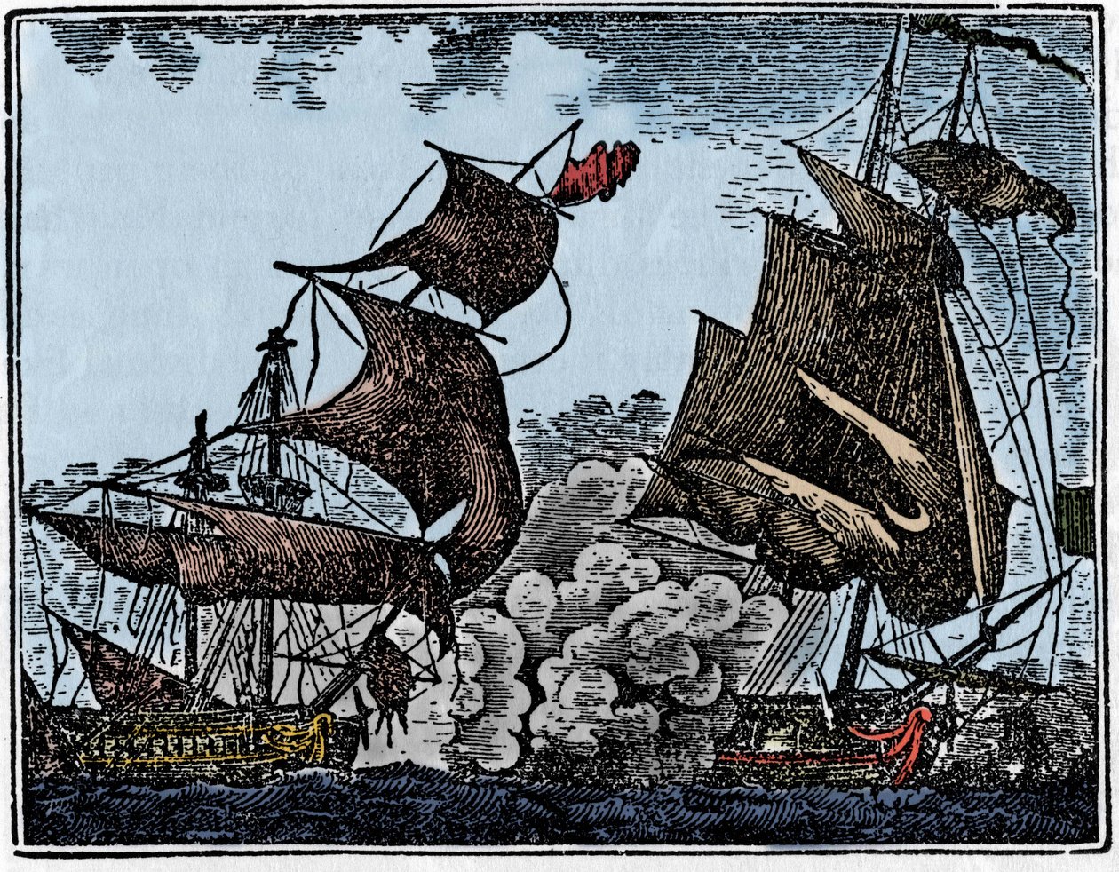 Kapten Thy attackerade en Indien-galjon (kollision). av Unknown artist