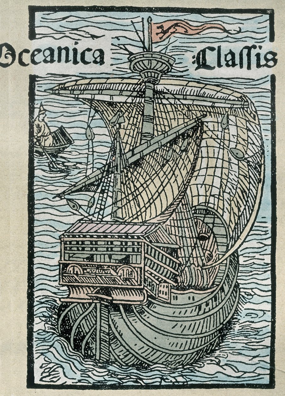 Caravelle "La Pinta" från Christopher Columbus expedition (färggravyr) av Unknown artist