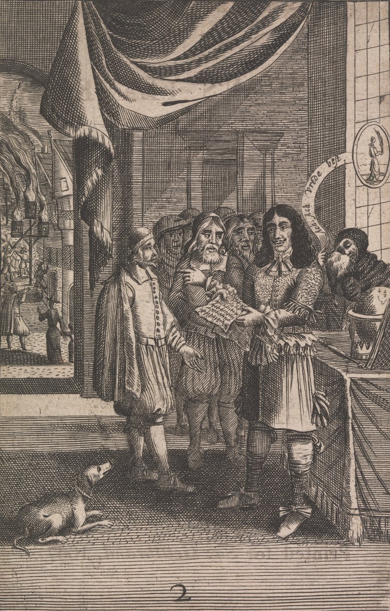 Tecknad film som visar Karl II och elden av Unknown artist