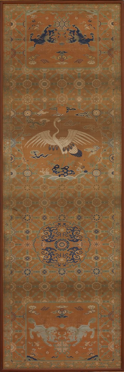 Stolsöverdrag med en kran, lejon, drakar, lyckosamma symboler och blommönster av Unknown artist