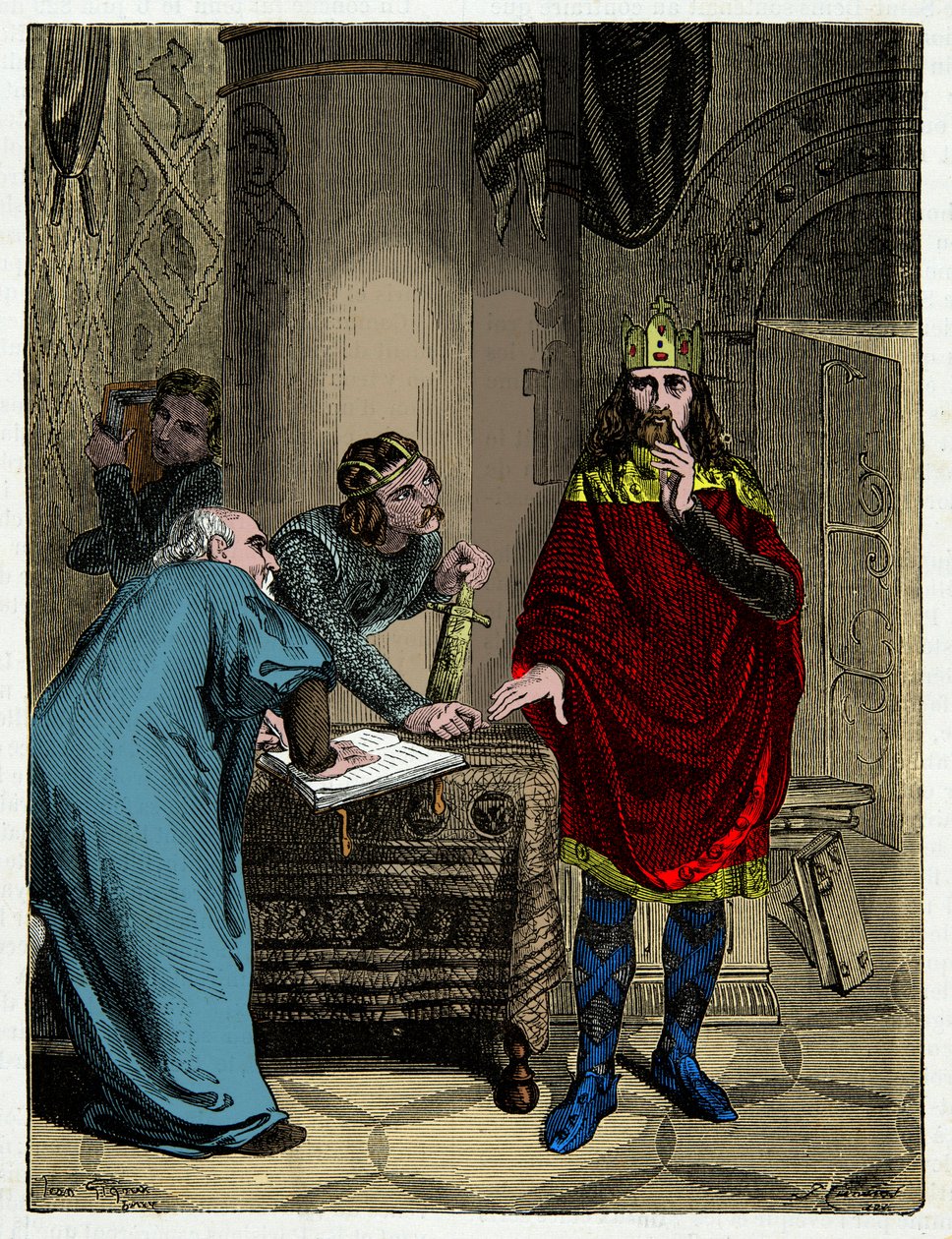 Karl den Store dikterar sina kapitularer till sin minister Alcuin (732-804), gravyr från 1800-talet av Unknown artist