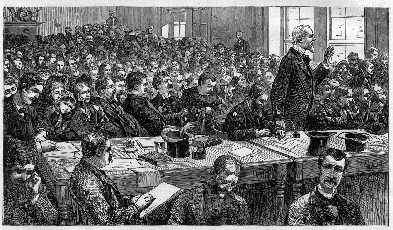 Charles Julius Guiteau (1841-1882), mördare av USA:s president James Abram Garfield (1831-1881), under rättegången 1881, USA av Unknown artist