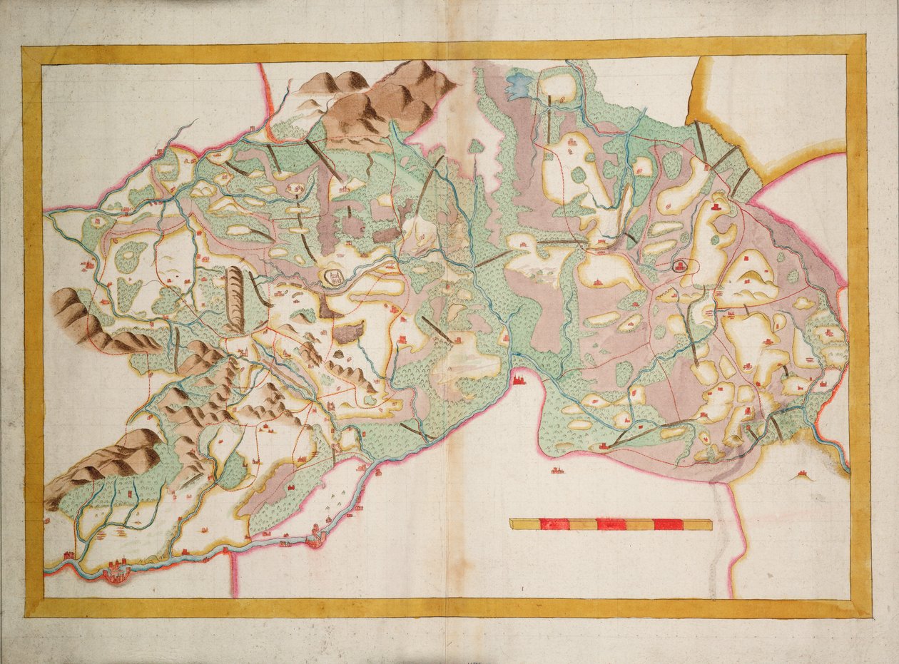 Karta över Leix och Offaly, Irland, ca 1590 (papper, linne) av Unknown artist