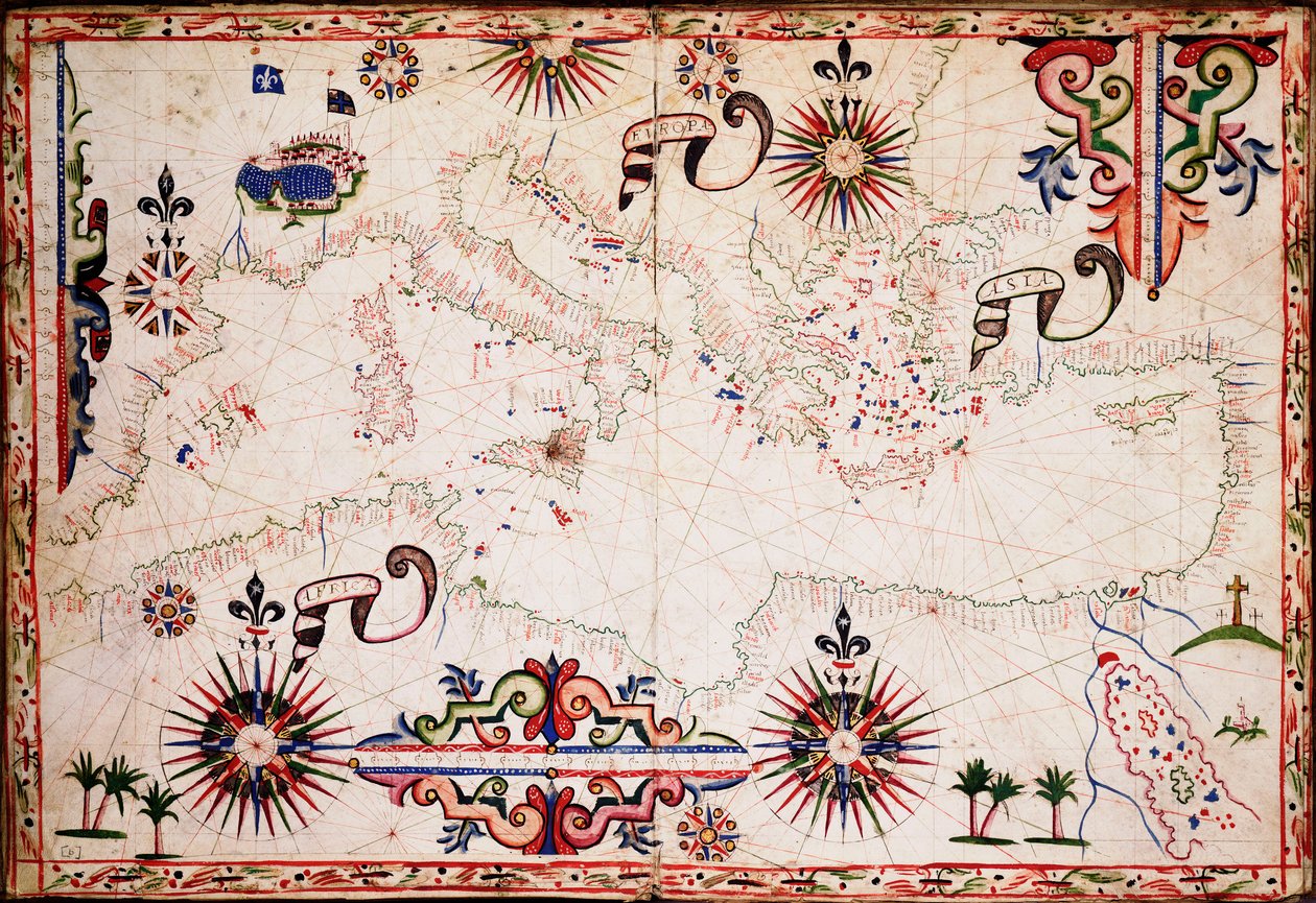 Karta över Medelhavet, Svarta havet och Kaspiska havet, ca 1620 (manuskript) av Unknown artist