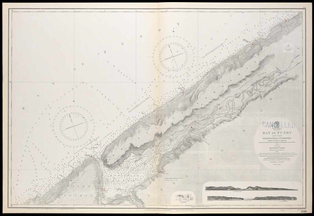 Sjökort över Nova Scotia, Fundybukten, Gullivers Hole till St Croix Bay, först publicerat den 10 februari 1858 av Unknown artist