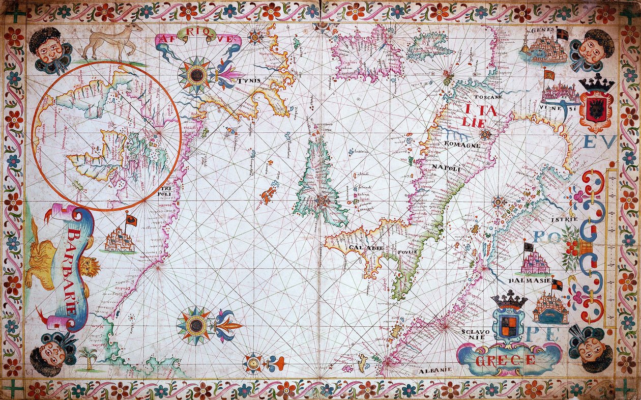 Karta över Medelhavet, med Italien och den nordafrikanska kusten av Unknown artist
