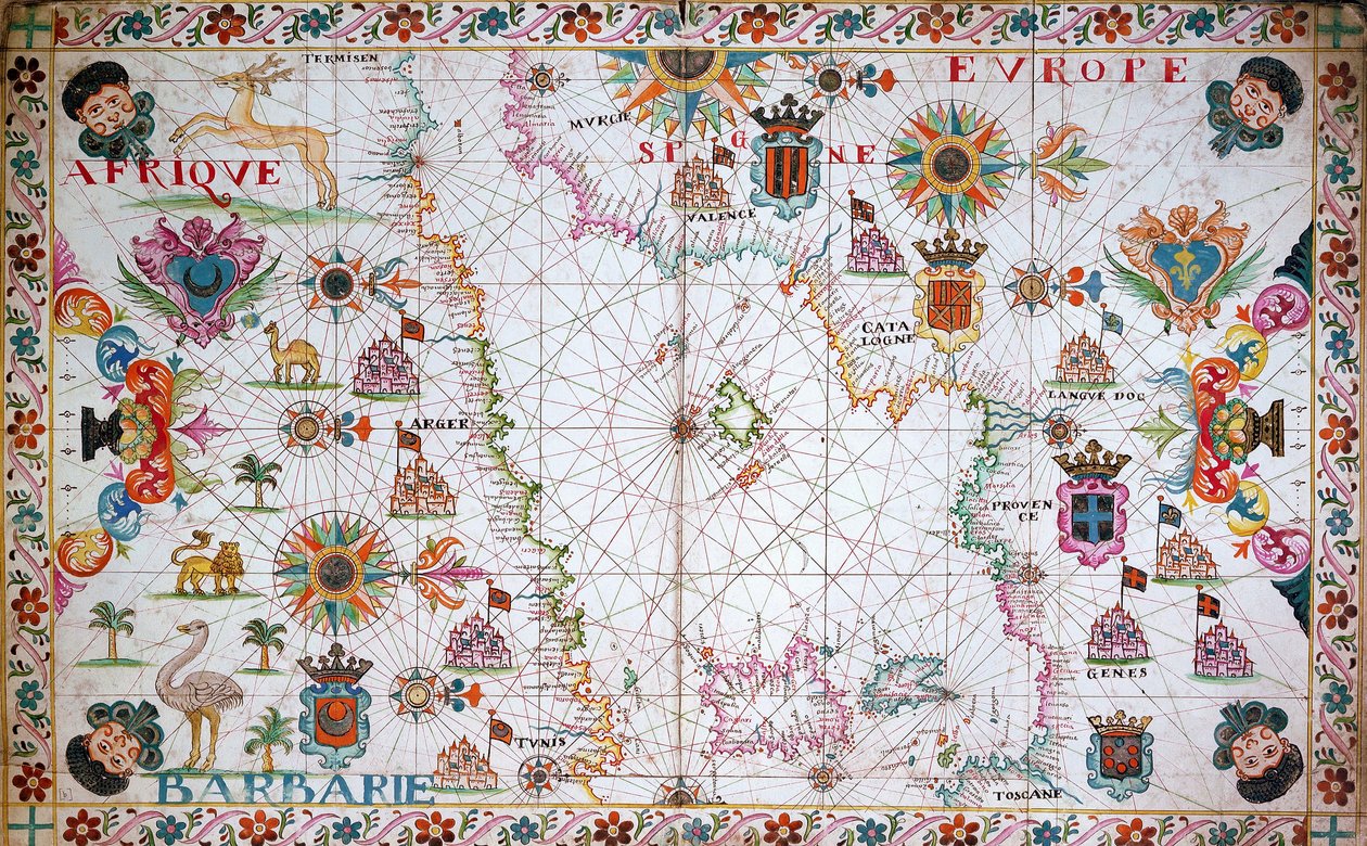 Karta över västra Medelhavet med den nordafrikanska och spanska kusten av Unknown artist