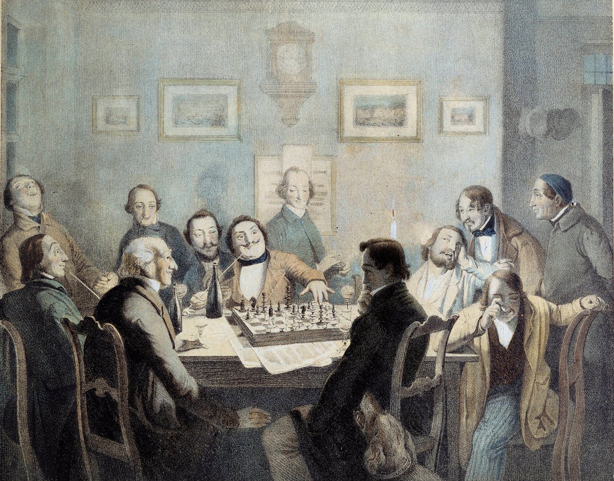 Schackspelare Litografi från 1800-talet. av Unknown artist
