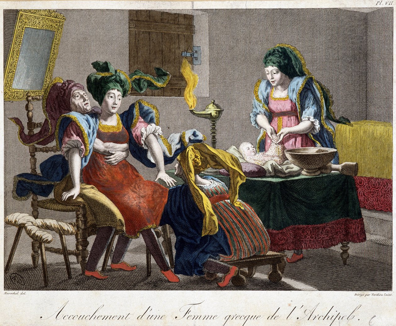 Förlossning i Grekland - gravyr, sent 1800-tal av Unknown artist