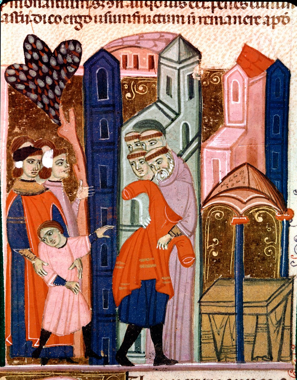 Barn anförtros munkarna för utbildning Miniatyr från Justinian Code (Codex Justinianus), en samling lagar och institutioner omsmält under den romerske kejsaren Justinian I av Byzantium (483-565) av Unknown artist